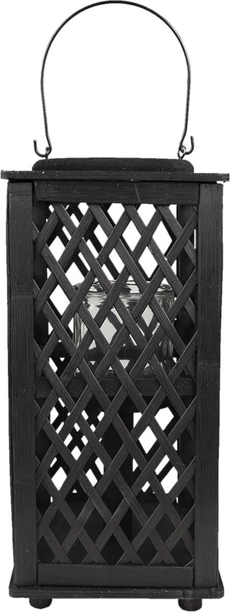 Clayre & Eef Windlicht 19x19x40 cm Zwart Bamboe