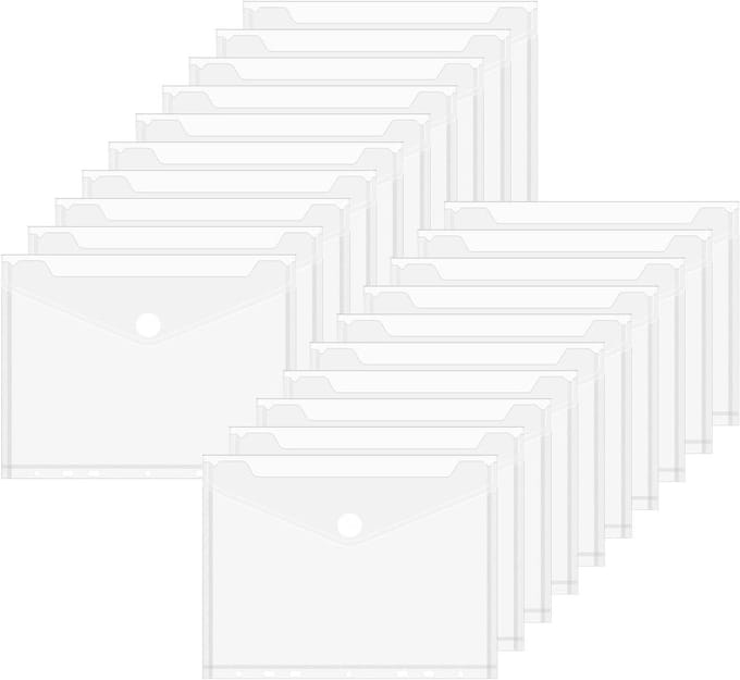 SnelShoppen - Pack van 20 A5 Document Folders, Transparante Documentenmap, 7 Gaten, Waterdichte Folders voor Document Organisatie, 22.5 x 18 cm