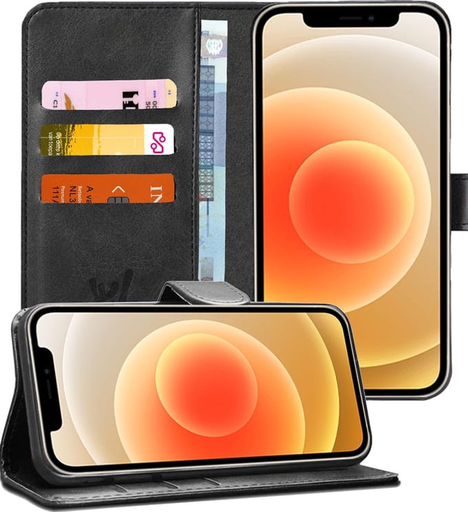 Hoesje geschikt voor iPhone 12 Mini - Book Case Kunstleer Pasjeshouder Zwart
