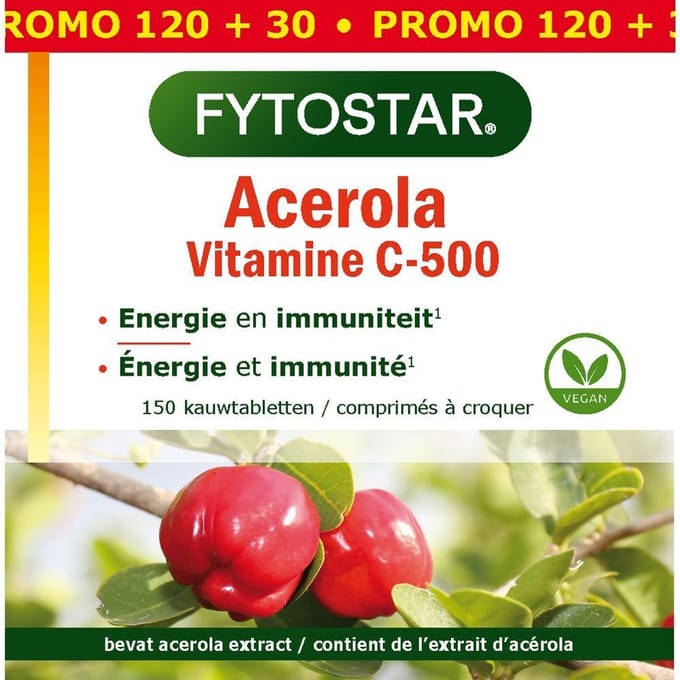 Fytostar Acerola C 500 – Voor weerstand - Vitamine C - 150 kauwtabletten