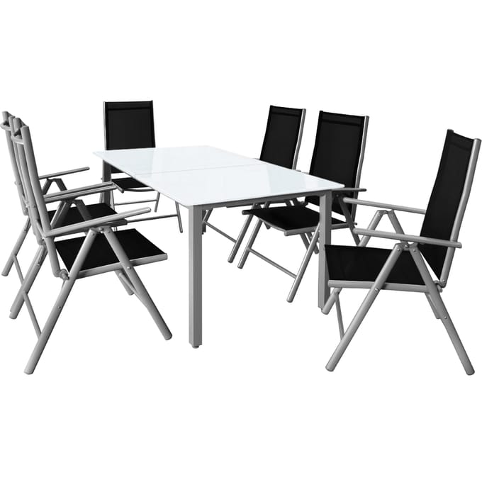 Casaria Tuinset Bern – 6 inklapbare Stoelen – 1 Tafel Aluminium – Zilver