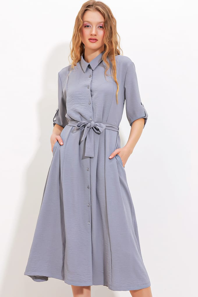 Textured Midi-jurk met Strik