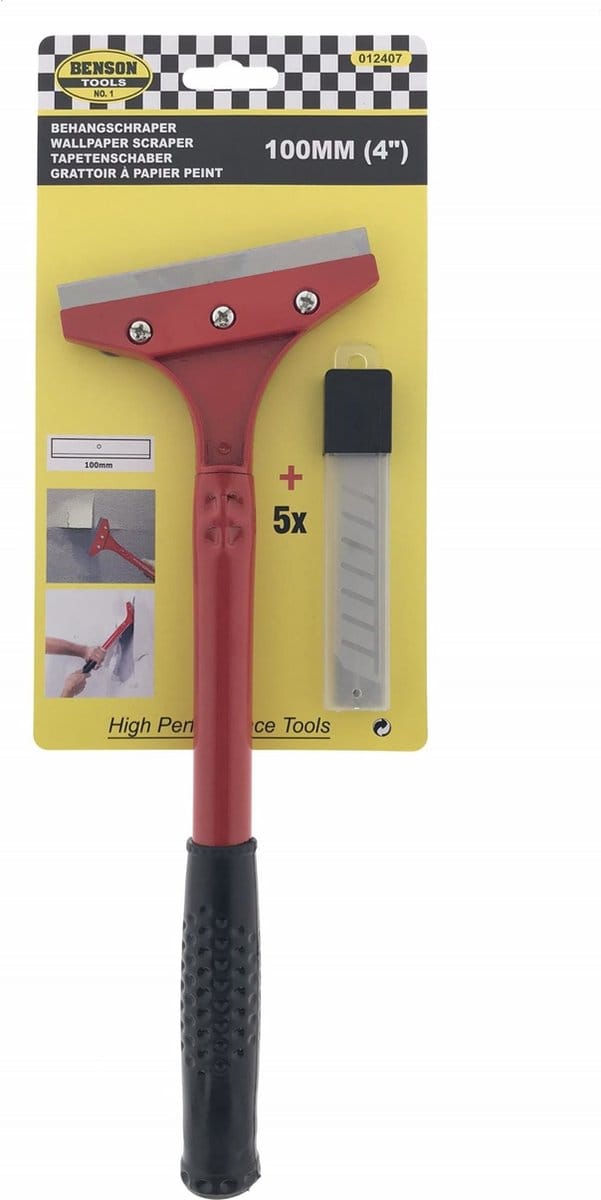 Behangschraper met lengte mes van 100mm (4") - Verwijderen van behang - Compleet met 5 messen - Bakplaatscharper