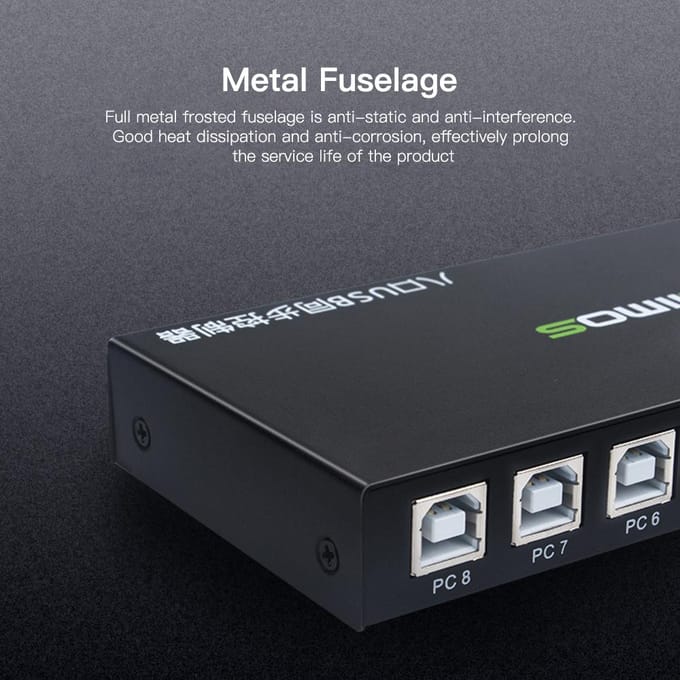 AIMOS 8-poorts USB-synchronisatie USB-toetsenbordmuis-synchronisatiecontroller KVM-switcher Metaal zwart