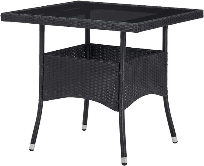 Eettafel Polyrotan - Terrastafel Buiten - Buiten Dineren - Gehard Glas - 80 x 80 x 75 cm - Beige