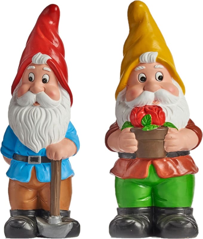 Tuinkabouter beeldjes - set van 2x - Keramiek - 50 cm - geel/rood