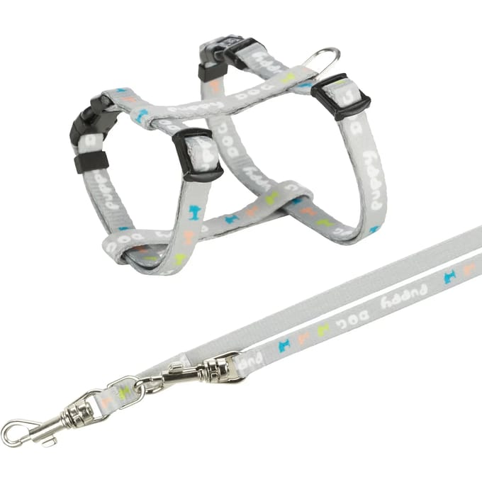 Trixie Junior Puppy H-Harness with Lead M-L: 27-45cm/10mm 2m. light grey