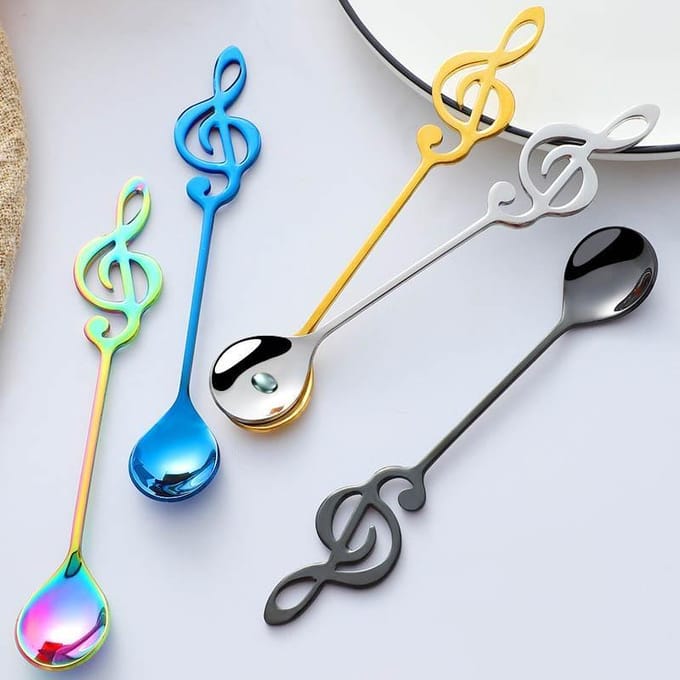 Cuillères à café en acier inoxydable, Note musicale créative, cuillère à lait, crème glacée, cuillère à Dessert, vaisselle argenté