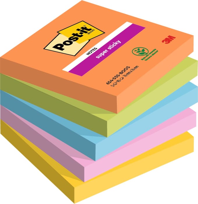 Memoblok post-it 654 super sticky 76x76mm boost | 12 stuks