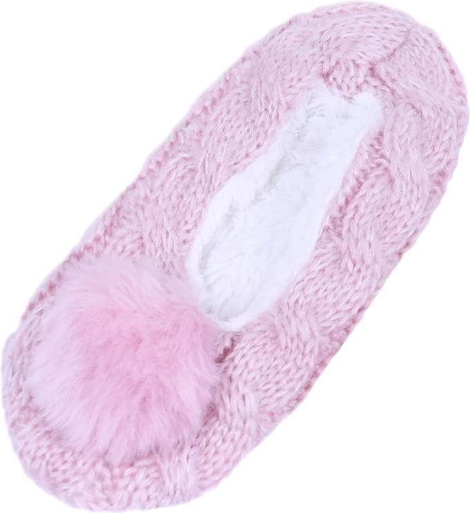 Warme, roze pantoffels met pompon