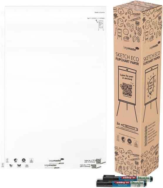 Legamaster SKETCH ECO flip-overblok, 2 x 50 vellen, incl. 2 edding 31 flipchartmarkers