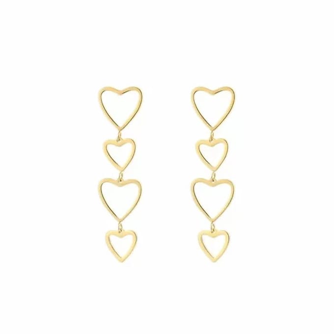 Oorbellen hangers hartjes - goud - stainless steel - waterproof - dames sieraden