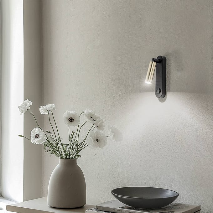 TK Lighting Wandlamp Enzo Long, zwart-goud, 22 cm, verstelbaar, G9