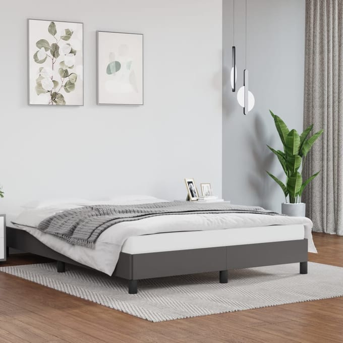 vidaXL - Bedframe - kunstleer - grijs - 140x200 - cm