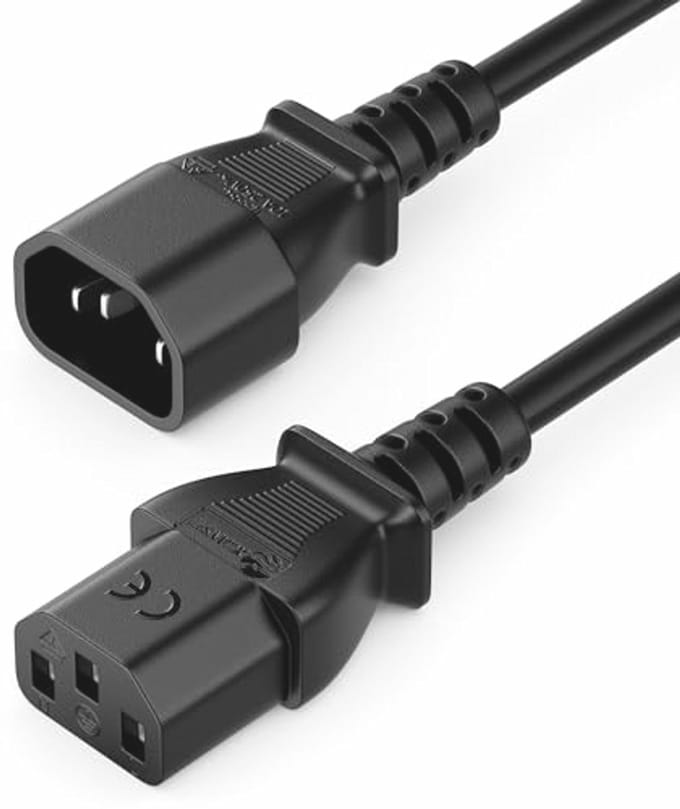 2m Extension Cord - IEC C13 to C14 - Versatile Cable for Household Appliances and Office Use - Black