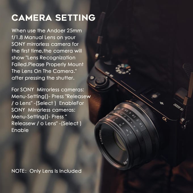 Andoer 25mm F1.8 APS-C handmatige focus cameralens groot diafragma groothoek vervanging voor Sony zwart