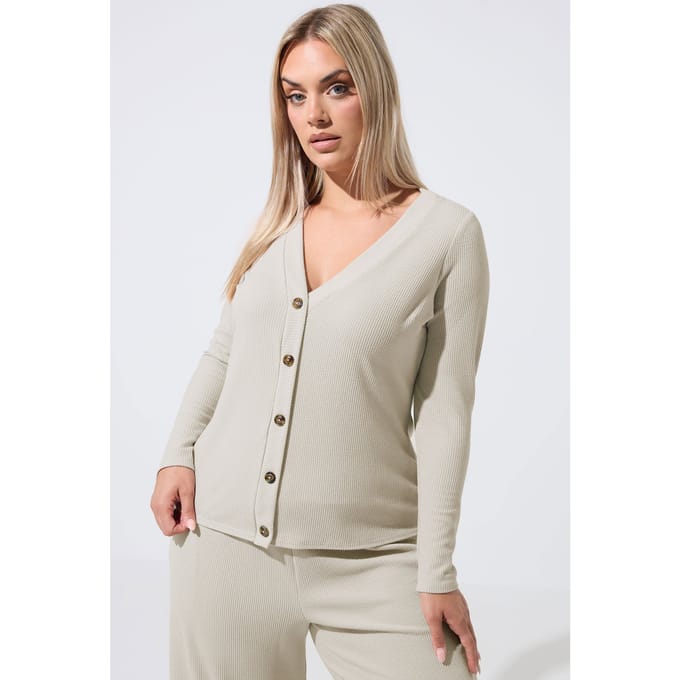 Limited Collection Grote Maten Beige Geribd Vest Met Knoopsluiting Size 42