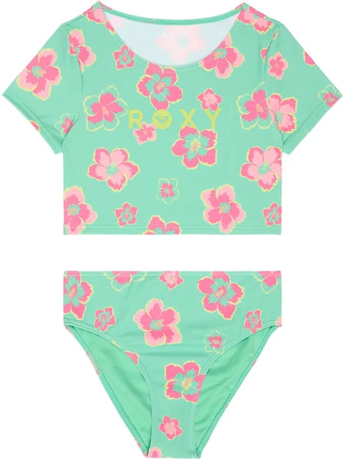 Roxy Set Tropicool Crop Korte Mouw Rash Guard Groen 12 Years Meisje
