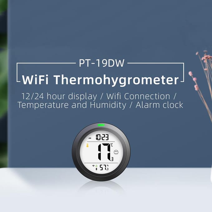 PT19DW Intelligente elektronische thermohygrometer Huisdetector WiFi Graffiti Klok lichtgrijze kleur