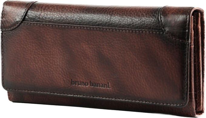 bruno banani Leren Portemonnee Wallet with Flap Brown Bruine