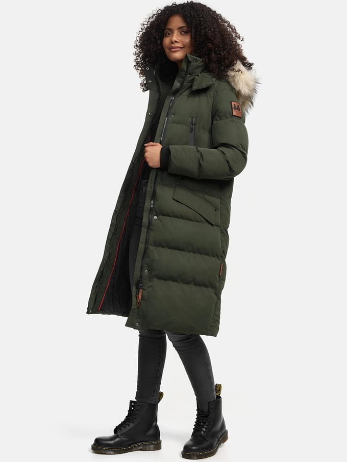 Marikoo dames winterjas – Schneesternchen, lang met capuchon & imitatiebontkraag