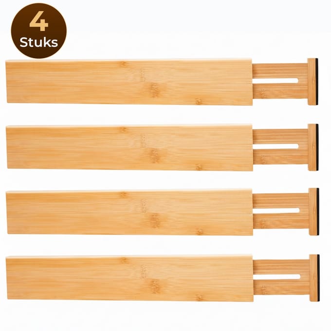 DIVERZA Ladeverdeler – Lade Organizer – Houten organizer – Uitschuifbaar – Hout – Set van 4