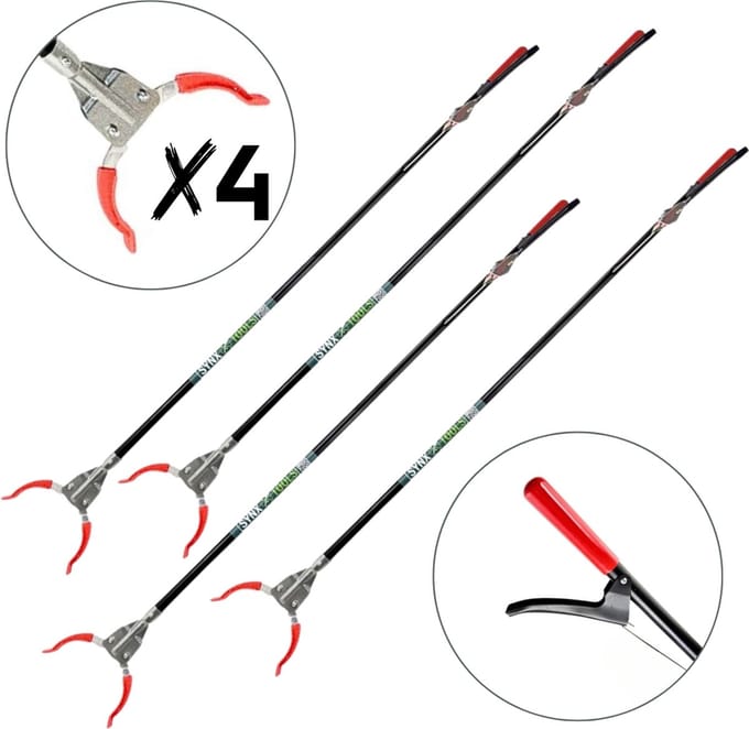 Synx Tools Afvalgrijper 4stuks - met lange steel - 110cm - afvalgrijper voor zwerfvuil - afval grijper