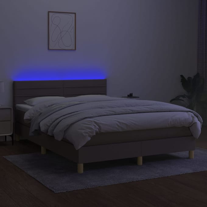 vidaXL - Boxspring - met - matras - en - LED - stof - taupe - 140x200 - cm