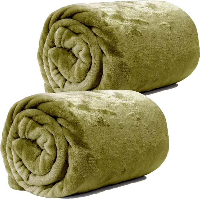 Plaids/dekens - fleece - 2 stuks - olijf groen - polyester - 130 x 180 cm