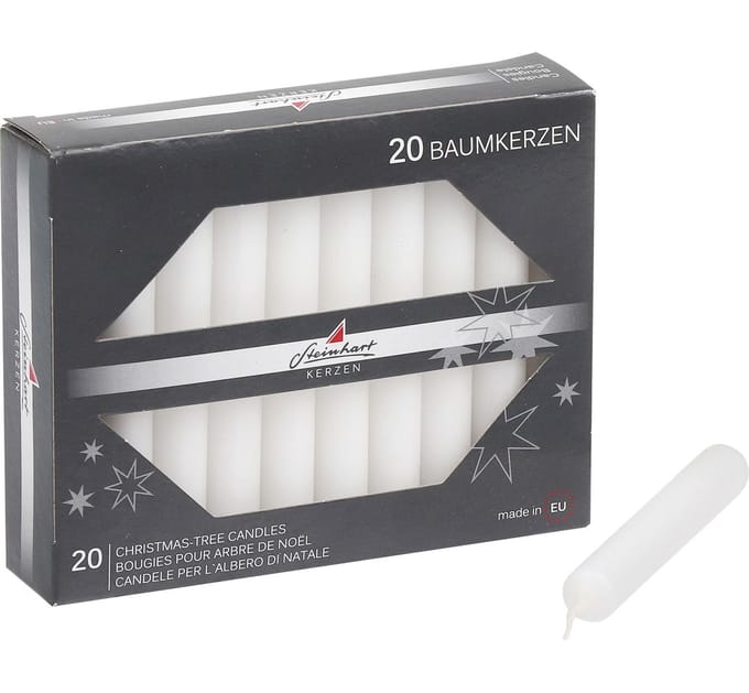 Boomkaarsen, doorgekleurd, 20‑pack - Wit