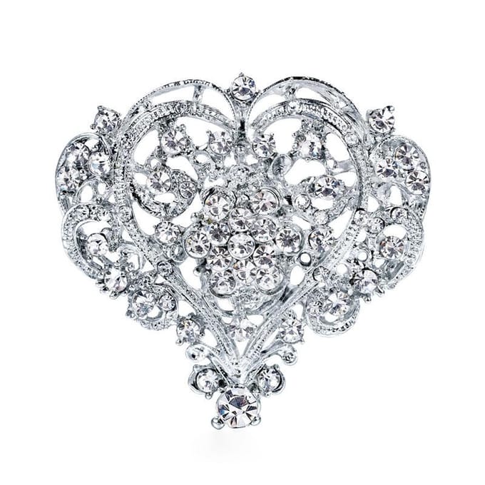 Groot Perzik Hart Dames Witte Strass Corsage Dames Strass Liefde Broche Bloemen Vasthouden Bruiloftsaccessoires white