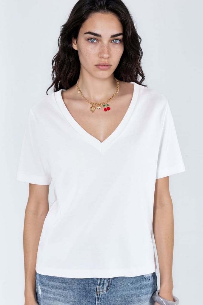V-hals Effen Regular Fit Katoenen T-shirt