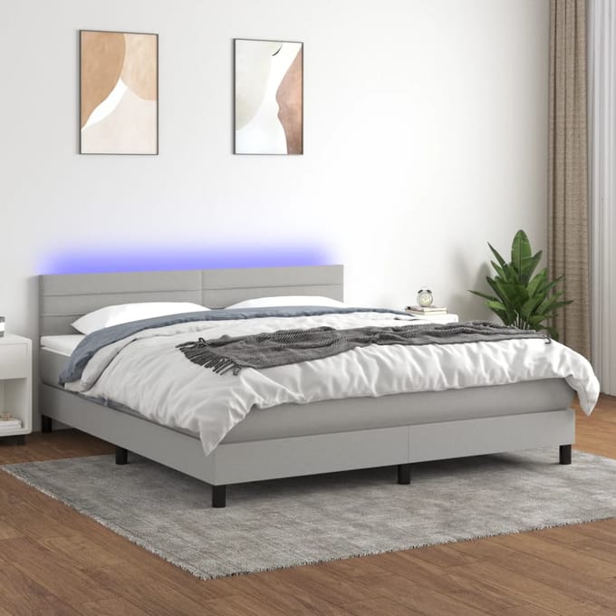 vidaXL - Boxspring - met - matras - en - LED - stof - lichtgrijs - 160x200 - cm