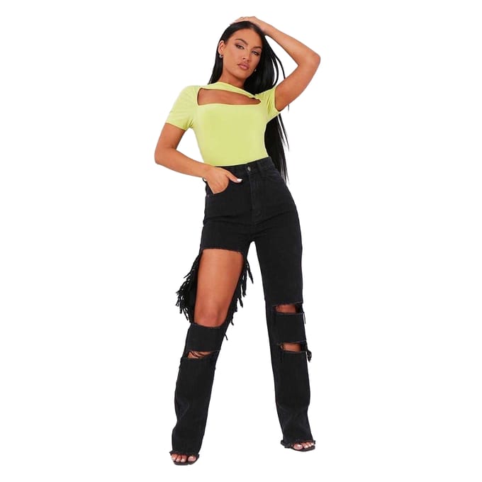Missy Empire Denimjeans met uitsnijdingen voor dames (Zwart)