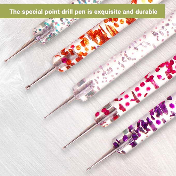 5 STUKS Dubbelzijdige Nail Art Dotting Pen Set Nagel Strass Picker Nail Art Gereedschap met Glitter veelkleurig