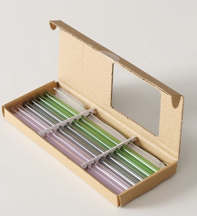 Glazen rietjes / herbruikbare rietjes set van 6 stuks