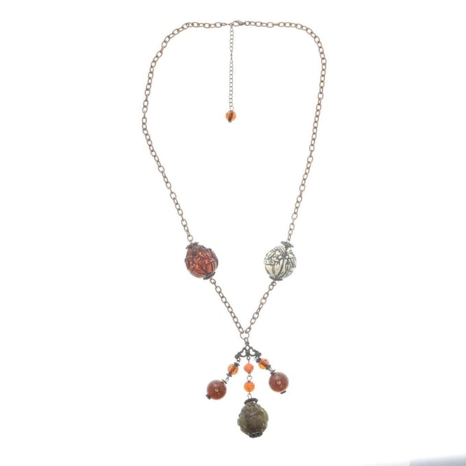 Behave - Ketting rosé goud kleur - Bewerkte Buddha kralen bruin - 75 cm