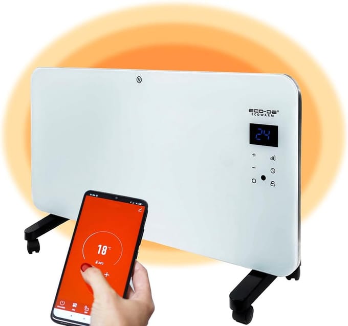Elektrische radiator - Glasverwarming - Stil verwarmen - Wifi bediening - 2000 Watt - Wit