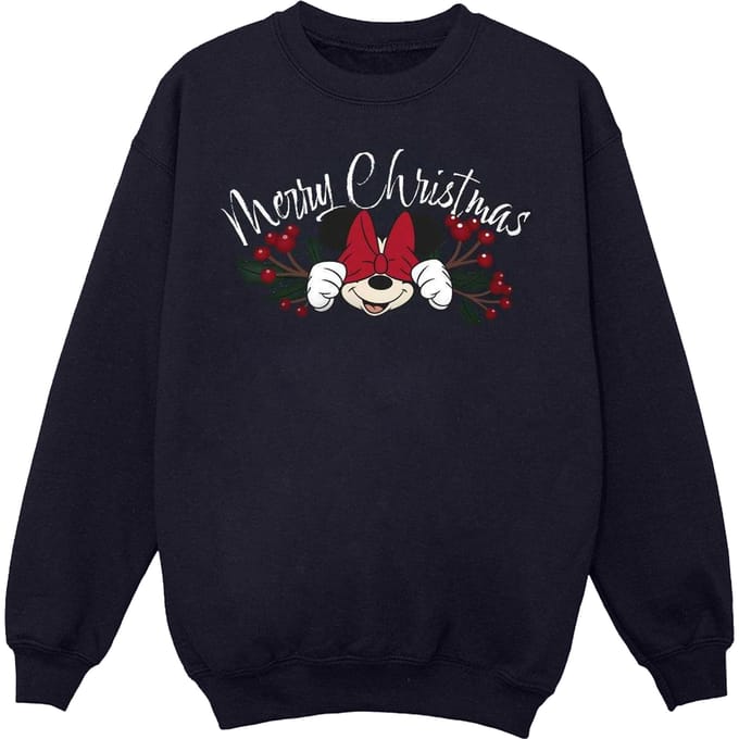 Disney Dames/Dames Minnie Mouse Kerstmis Holly Sweatshirt (Marineblauw)