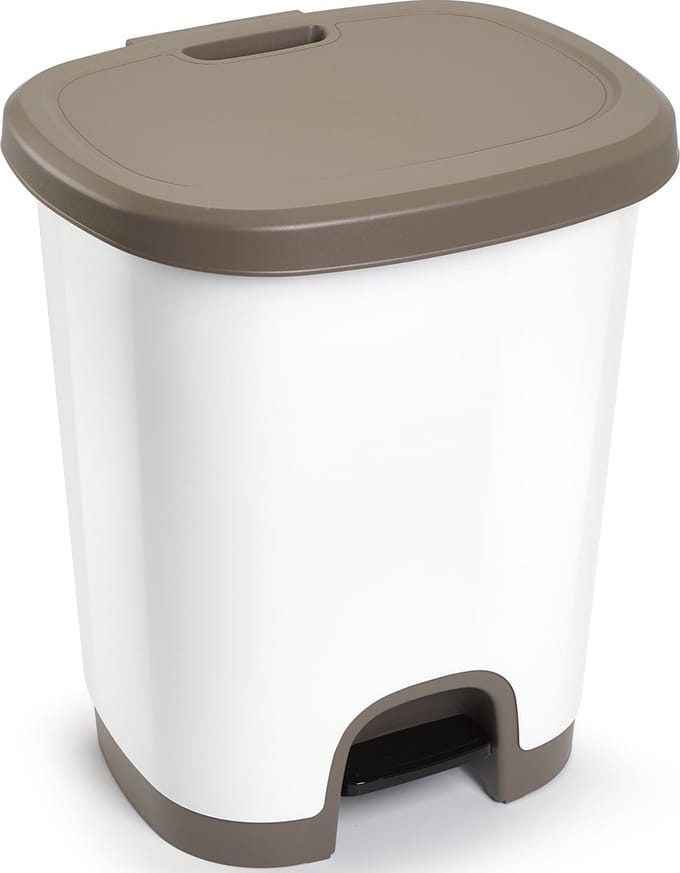 Plasticforte Pedaalemmer - wit/ taupe - 27 liter - 38 x 32 x 45 cm - prullenbak