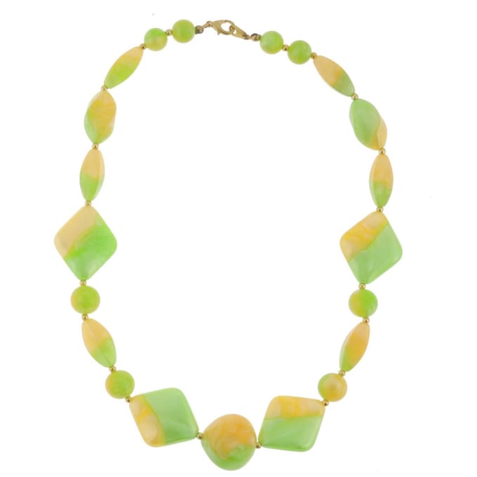 Behave - Ketting dames groen geel - Kralenketting - Goud kleur - 45 cm