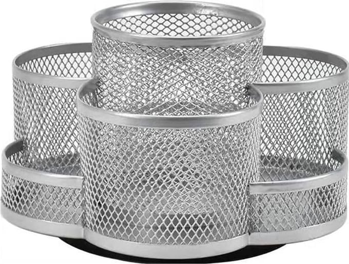 Roterende pennenhouder - 360° rotatie - hoge capaciteit - zilver - met antislip