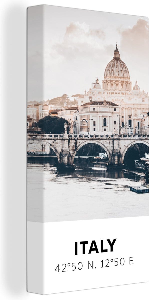 Canvas Schilderij Italië - Brug - Rivier - 20x40 cm - Wanddecoratie