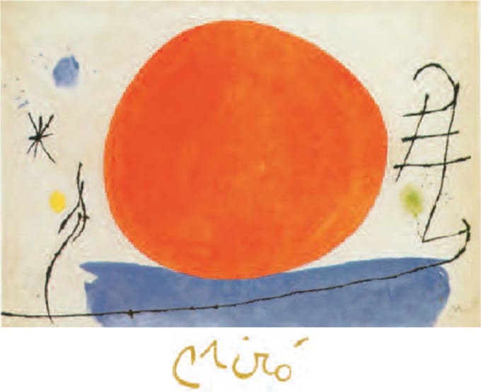 Mini kunstposter - Joan Miro - Untitled (Rode zon) - 24x30 cm