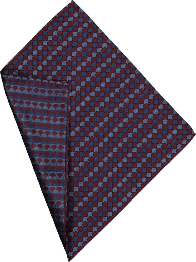 Michaelis pocket square - blauw met bordeaux dessin pochet zijde