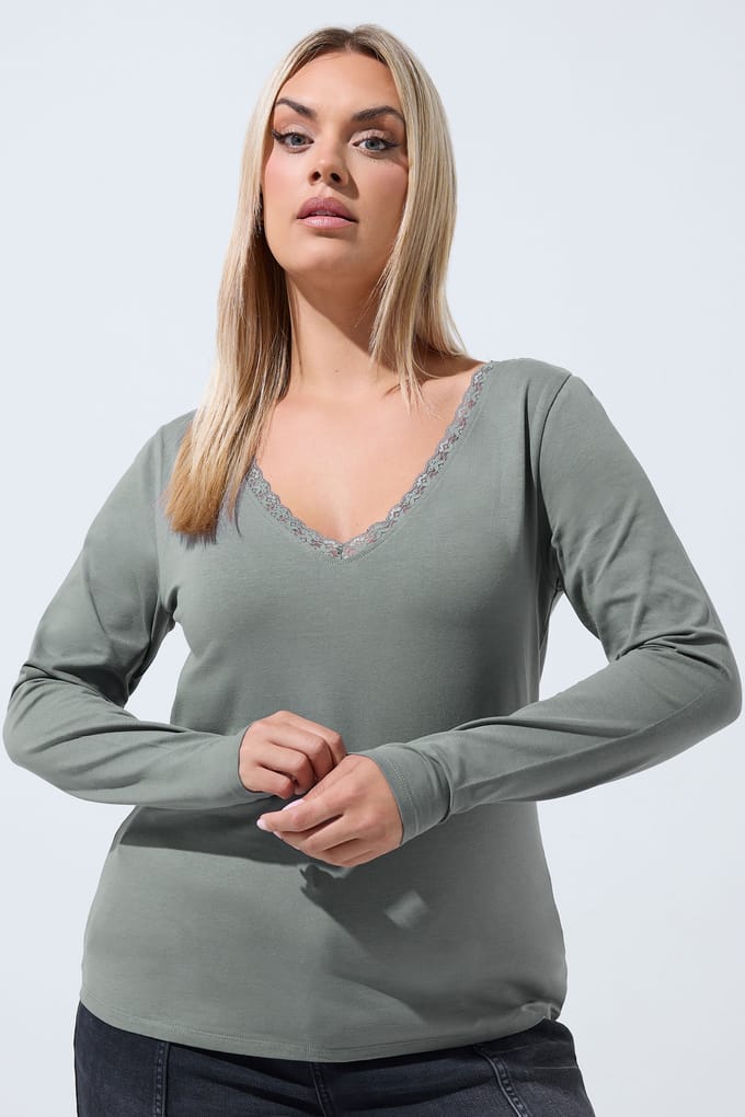 Limited Collection Grijze Top Met Kanten Afwerking Size 40