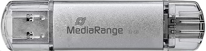 MediaRange USB Stick 64GB | Combo USB 3.2 Gen 1 met USB-A en USB Type-C | Zilver