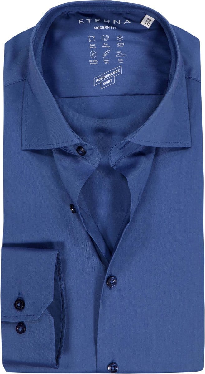 ETERNA modern fit overhemd - superstretch lyocell heren overhemd - midden blauw - Strijkvriendelijk - Boordmaat: 40