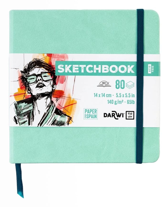 Darwi DFY - Schetsboek - 14 x 14 cm - 140 g - Mint groen - 80 vellen
