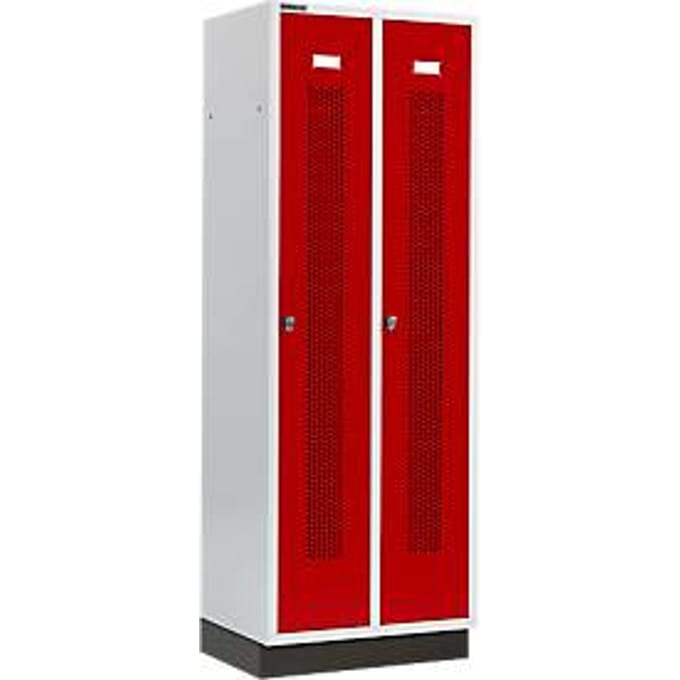 Schäfer Shop Select Kledinglocker, met geperforeerde rijen, 2 compartimenten, 300 mm, met fitting, draaigrendelslot, Deur robijnrood